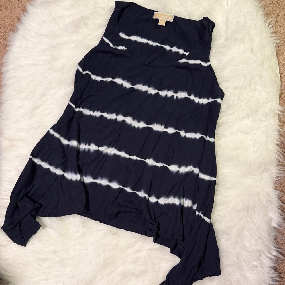 Blue and White Tie-Dye Sleeveless Top